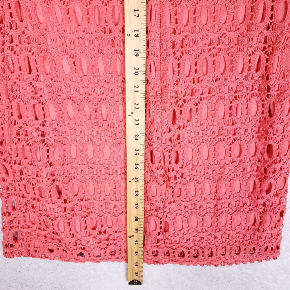 Madison Leigh Lace Sheath Dress Womens 8 Coral Pink Bell Sleeve Wedding Guest - Picture 10 of 10